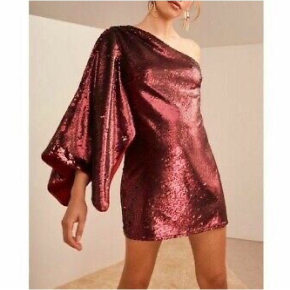 Keepsake The Label Silver No Signs One Shoulder Sequin Mini Dress Small